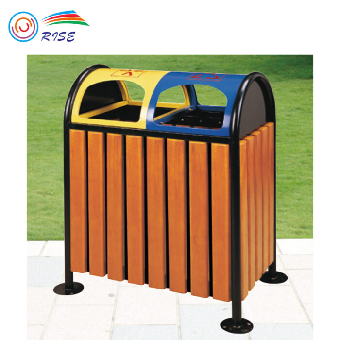 Wooden hotel outdoor dustbin supplier | Wood Grain Outdoor Dustbin (J01-3061M)