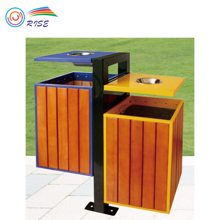 Wooden dustbin with asytray supplier | Wood Looking Outdoor Trashbins (J01-3072M)