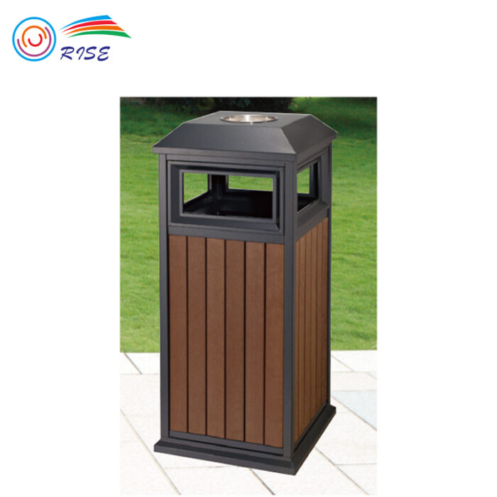 Wooden hotel outdoor dustbin manufacturer | Outdoor Dustbin With ASHtray (J01-3257)
