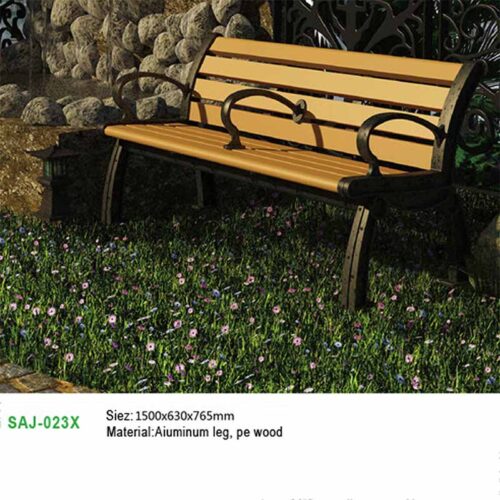 Hotel Outdoor Benches Manufacturer | 8 pieces of wood, not including armrest in the middle) cast aluminum foot, plastic wood chair strip (SAJ-023X)